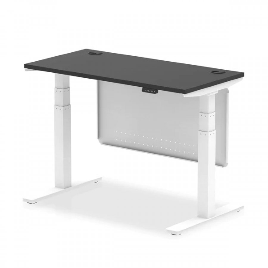 Air Slimline Height Adjustable Black Series Desk with Cable Ports with Steel Modesty Panel